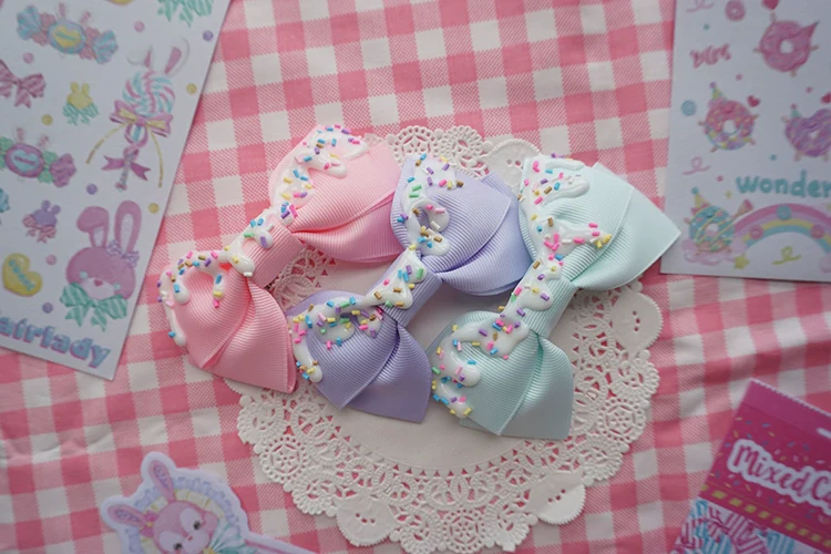 Handmade Sweet Lolita Bow Hair Clip Cute Imitation Cream Cake - Image 6