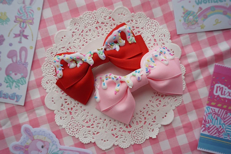 Handmade Sweet Lolita Bow Hair Clip Cute Imitation Cream Cake - Image 7