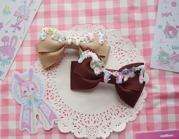Handmade Sweet Lolita Bow Hair Clip Cute Imitation Cream Cake - Image 9