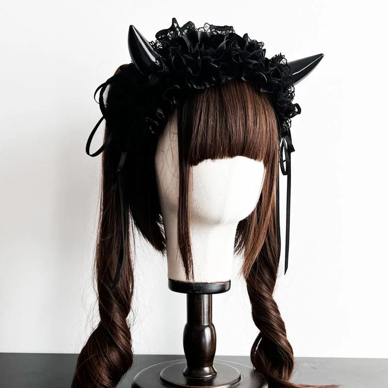 Gothic Lolita Halloween KC Devil Horn Hairband Customizable Color - Image 3
