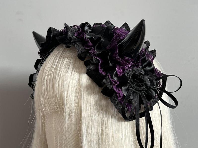 Gothic Lolita Halloween KC Devil Horn Hairband Customizable Color - Image 9