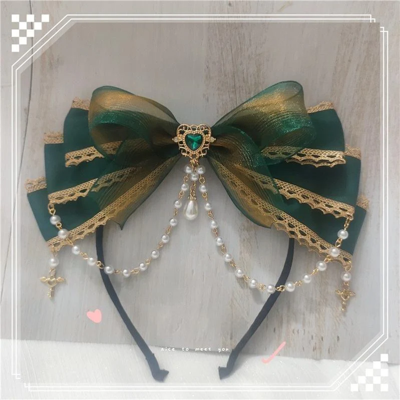 MoXiaoqing Handmade - Elegant Lolita HeaddressDark Green Butterfly Hair Accessory Choker - Image 3