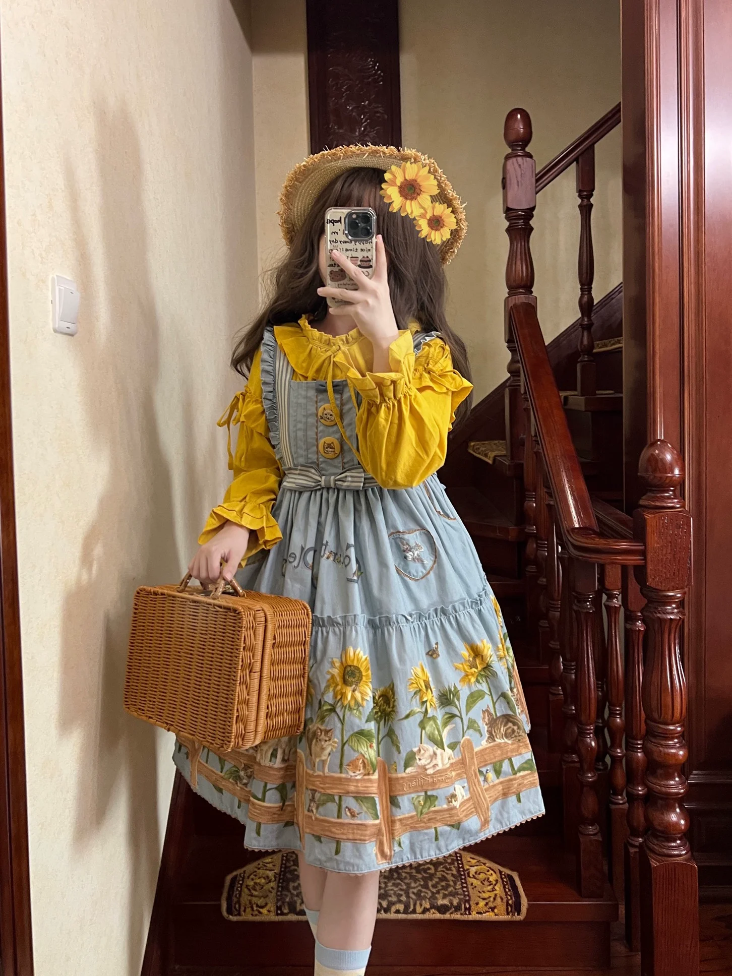 Cat and Sunflower - Sweet Lolita JSK, Cat and Sunflower Print - Image 12