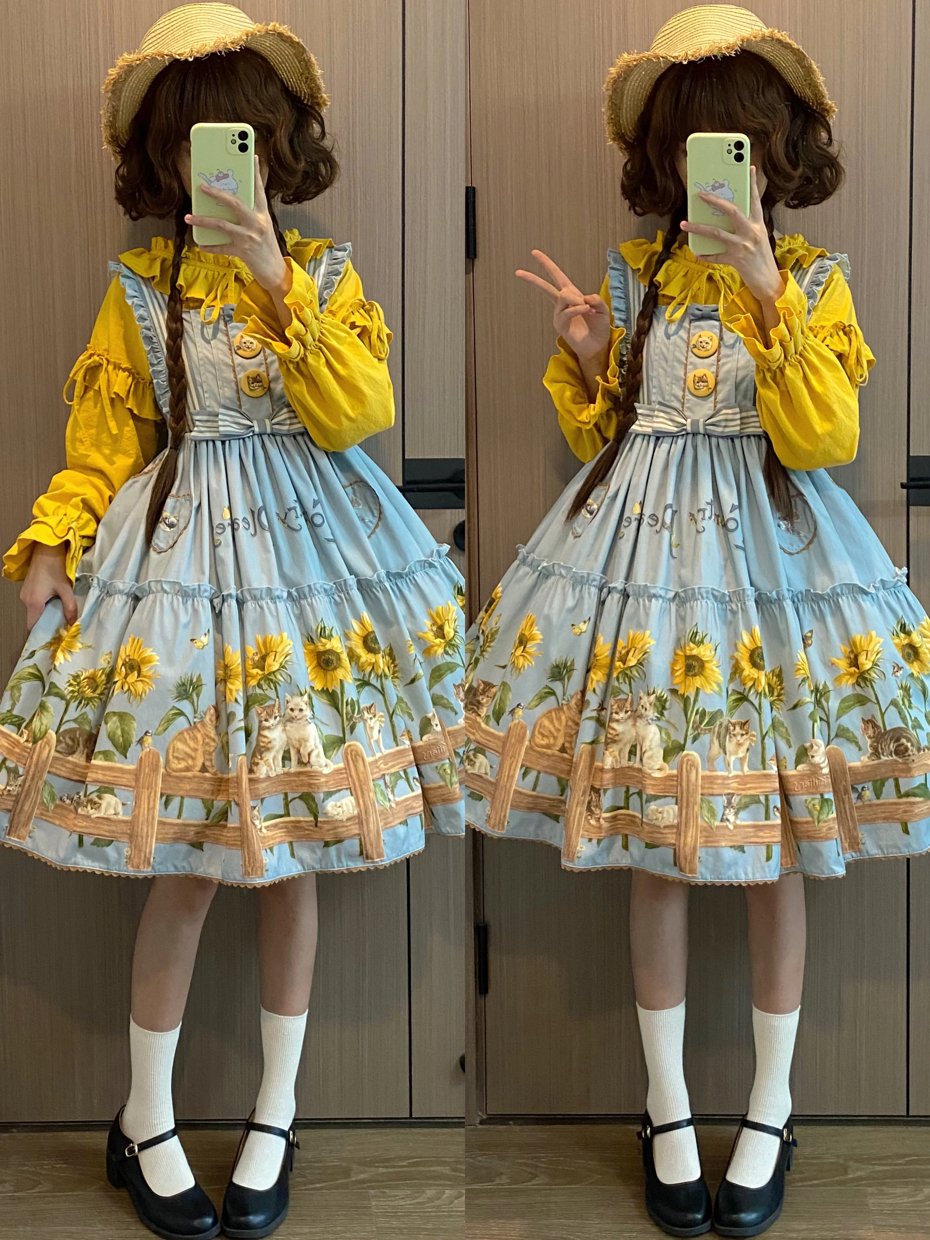 Cat and Sunflower - Sweet Lolita JSK, Cat and Sunflower Print - Image 15