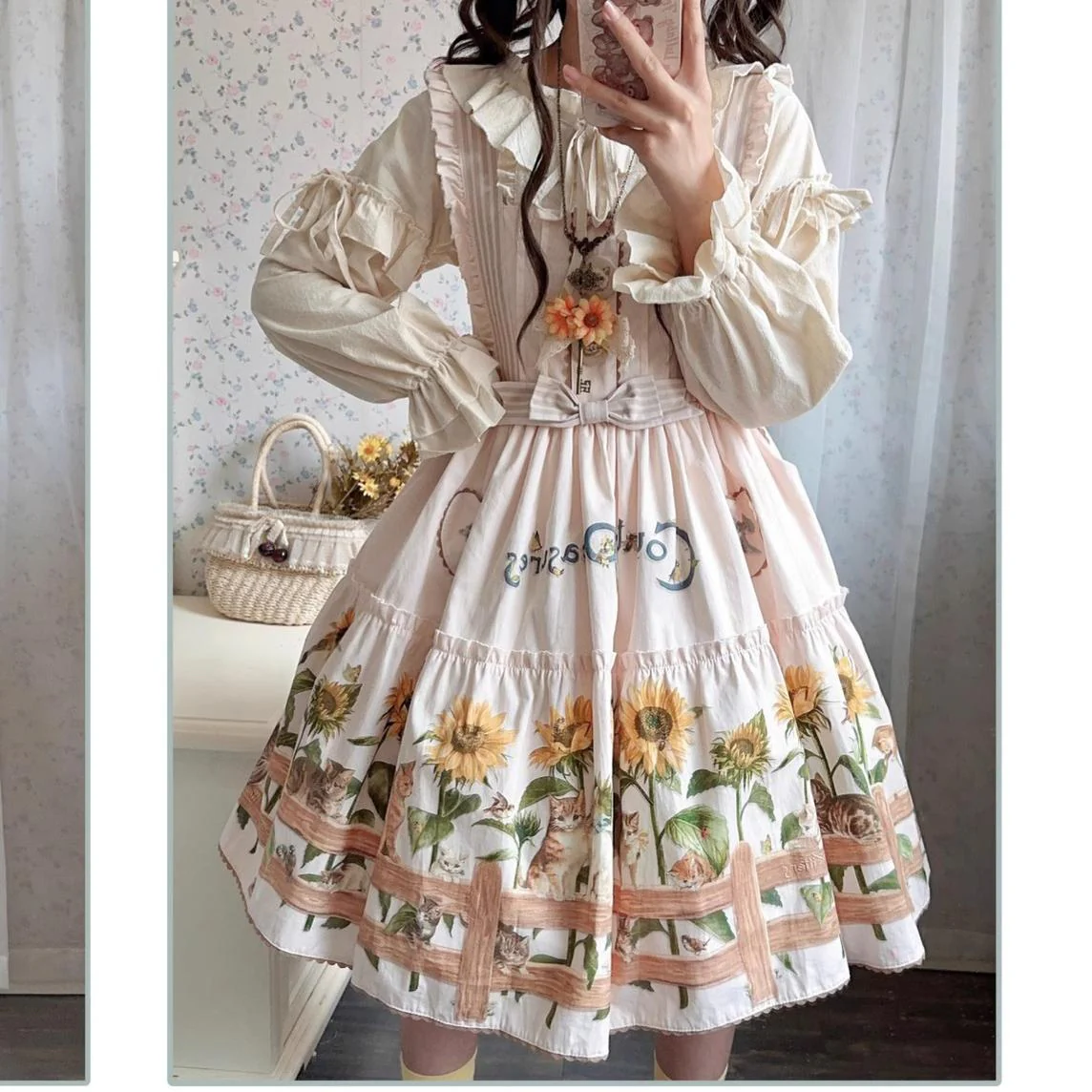 Cat and Sunflower - Sweet Lolita JSK, Cat and Sunflower Print - Image 20
