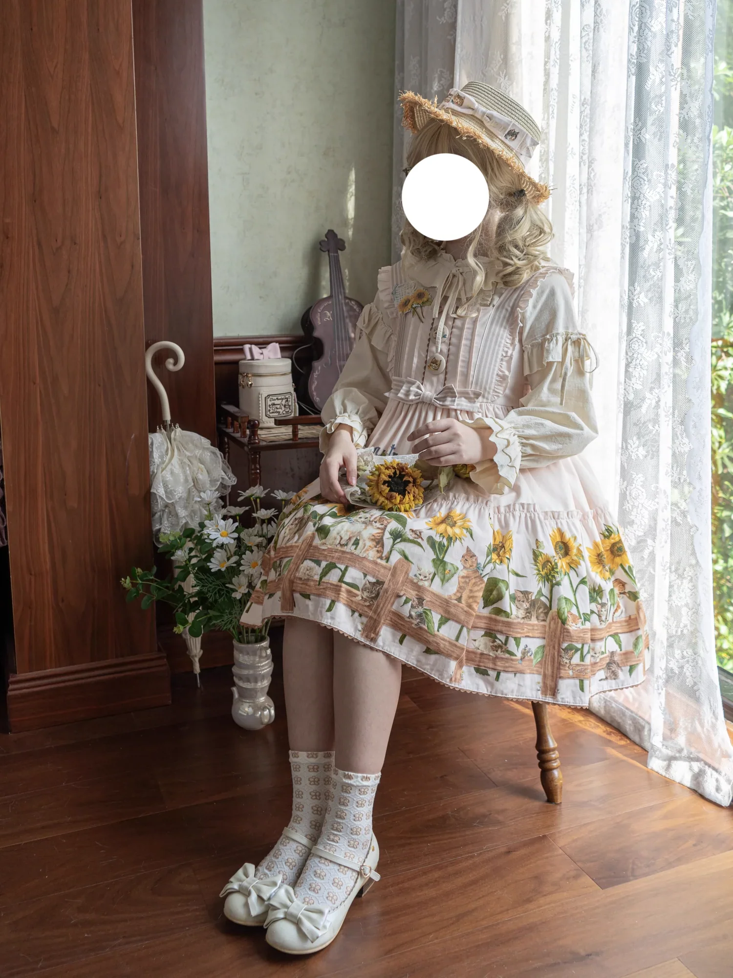 Cat and Sunflower - Sweet Lolita JSK, Cat and Sunflower Print - Image 23
