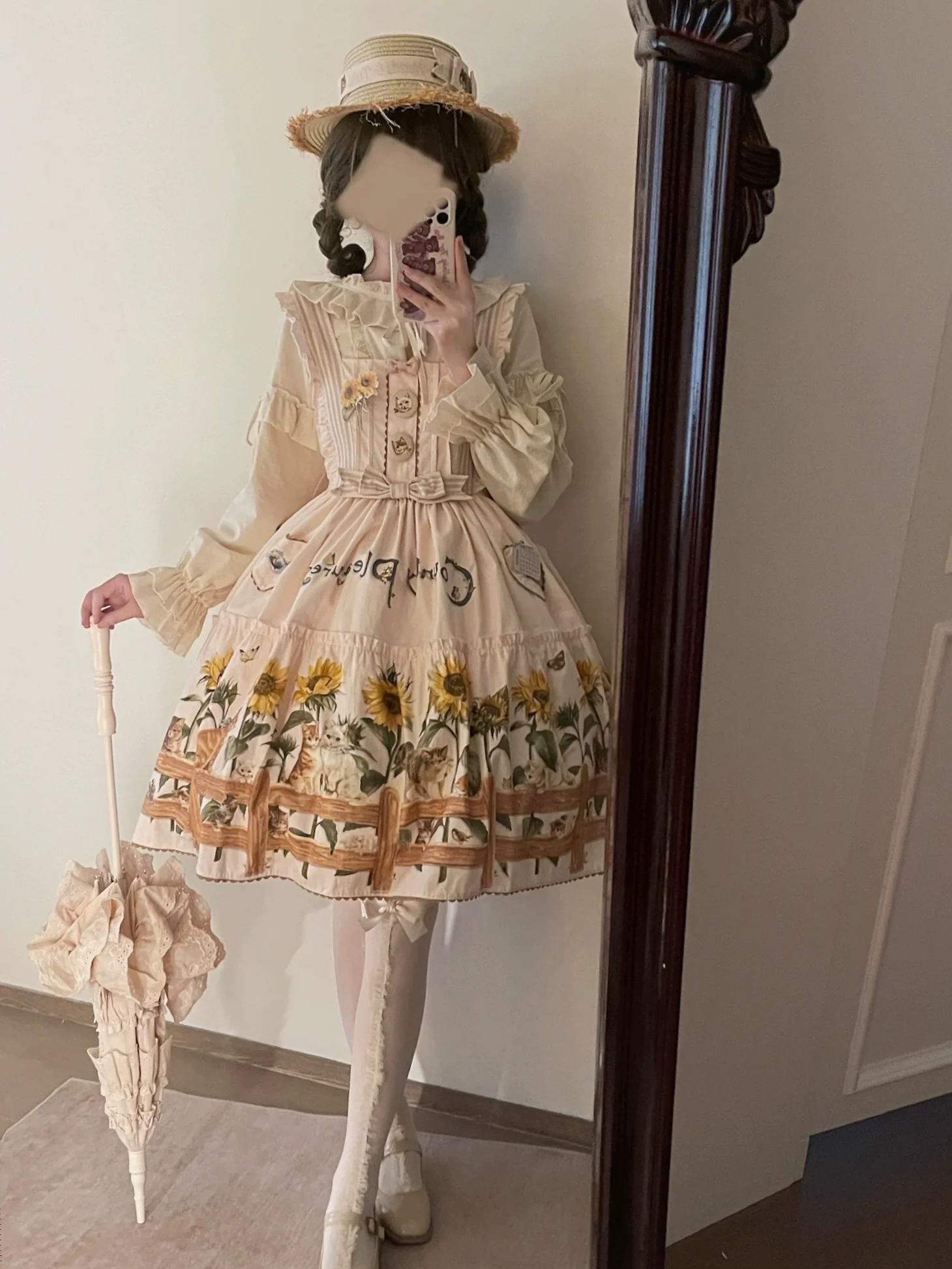 Cat and Sunflower - Sweet Lolita JSK, Cat and Sunflower Print - Image 25