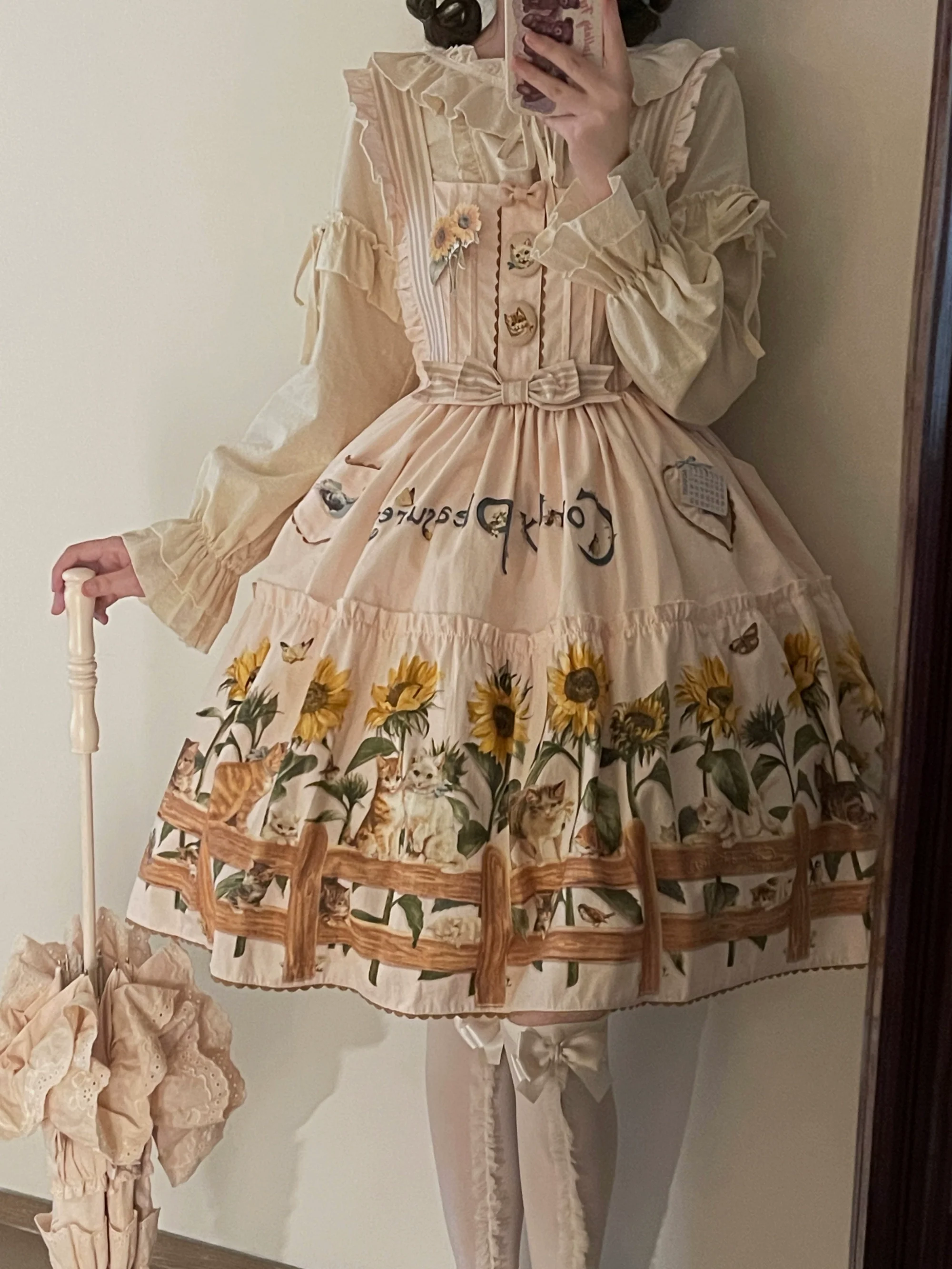 Cat and Sunflower - Sweet Lolita JSK, Cat and Sunflower Print - Image 29