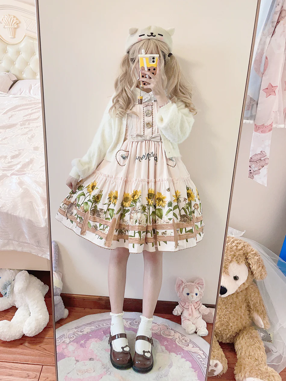 Cat and Sunflower - Sweet Lolita JSK, Cat and Sunflower Print - Image 30