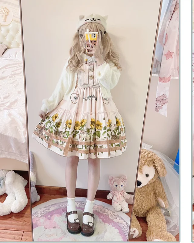 Cat and Sunflower - Sweet Lolita JSK, Cat and Sunflower Print - Image 34