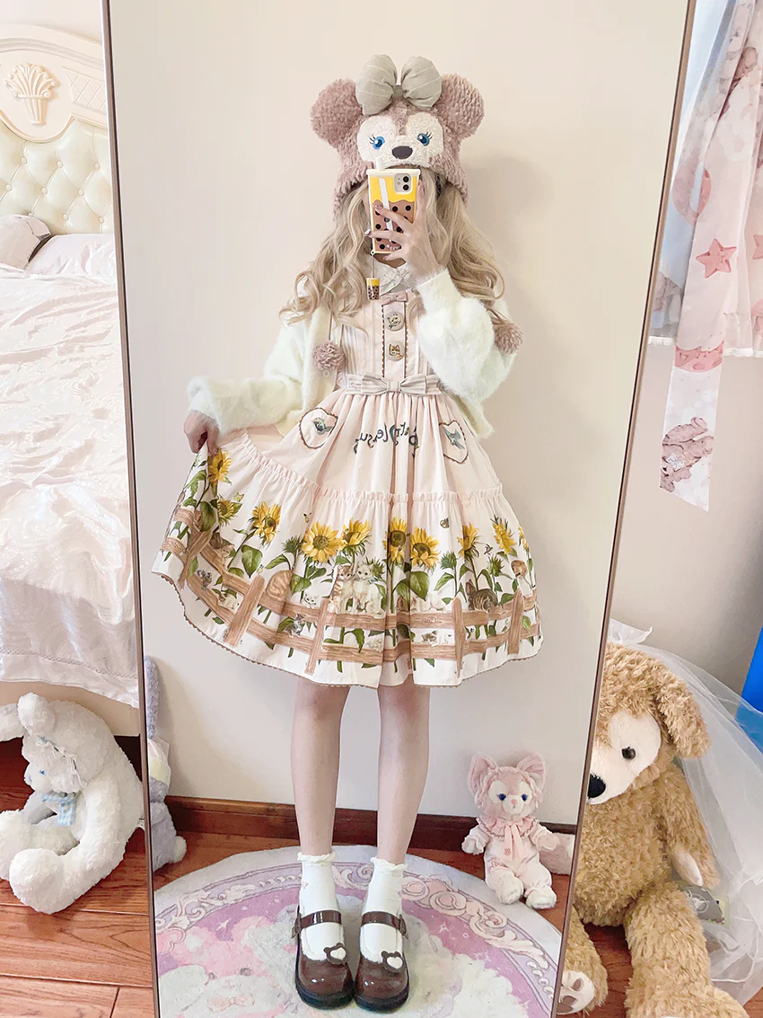 Cat and Sunflower - Sweet Lolita JSK, Cat and Sunflower Print - Image 35