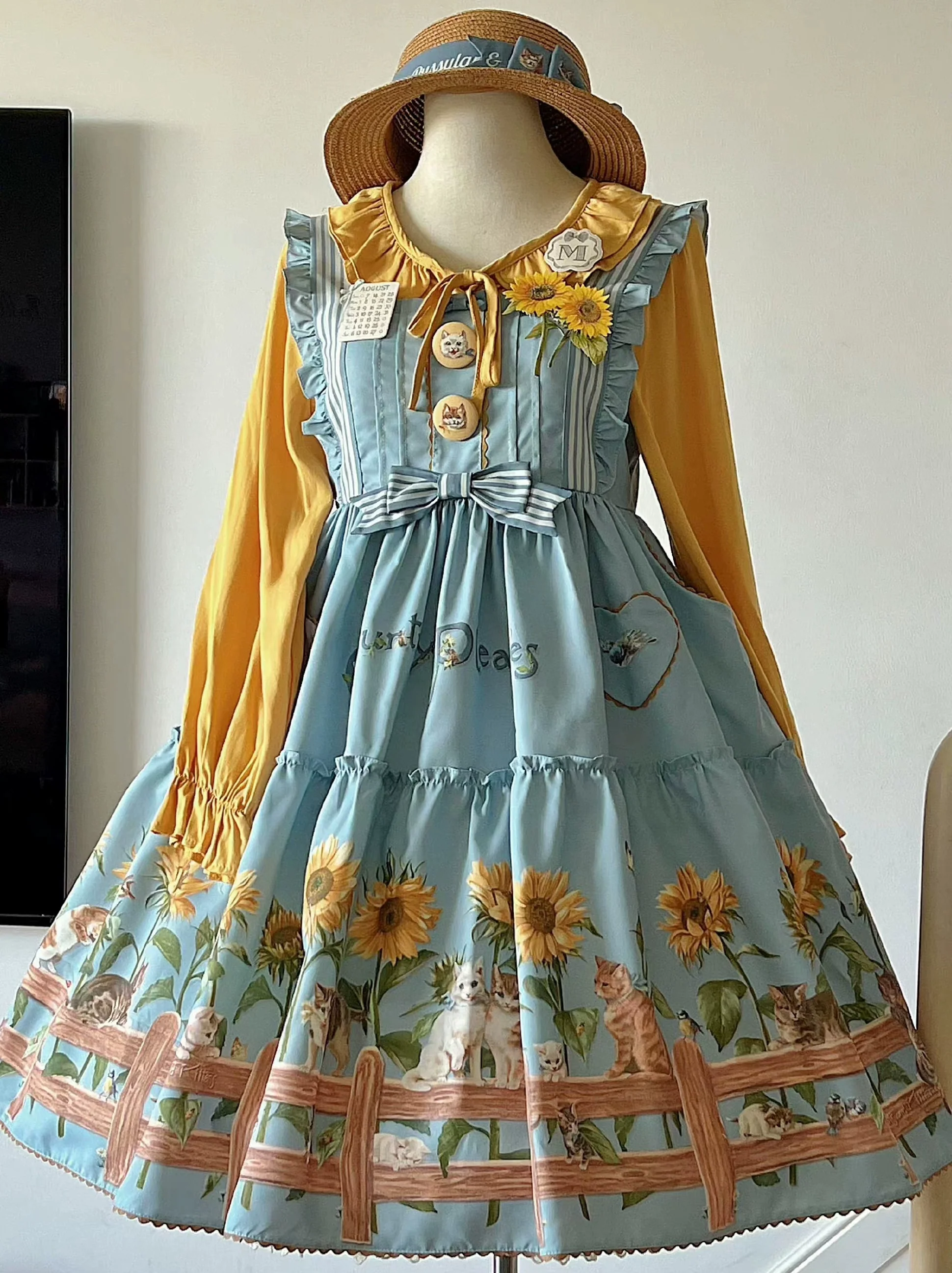Cat and Sunflower - Sweet Lolita JSK, Cat and Sunflower Print - Image 38