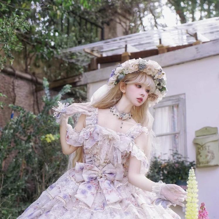 Rose Letter - Gorgeous Lolita JSK Princess Dress Chiffon Floral Printed Blue Dress - Image 11