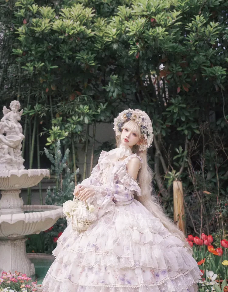 Rose Letter - Gorgeous Lolita JSK Princess Dress Chiffon Floral Printed Blue Dress - Image 13