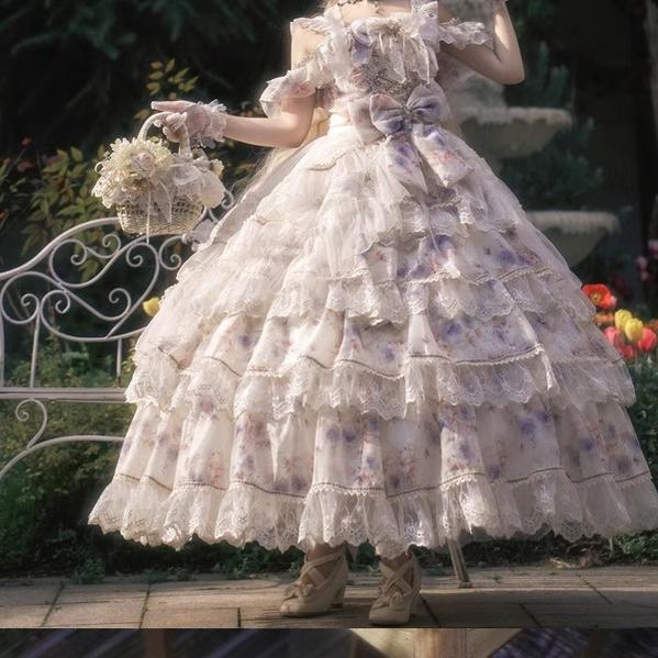 Rose Letter - Gorgeous Lolita JSK Princess Dress Chiffon Floral Printed Blue Dress - Image 15
