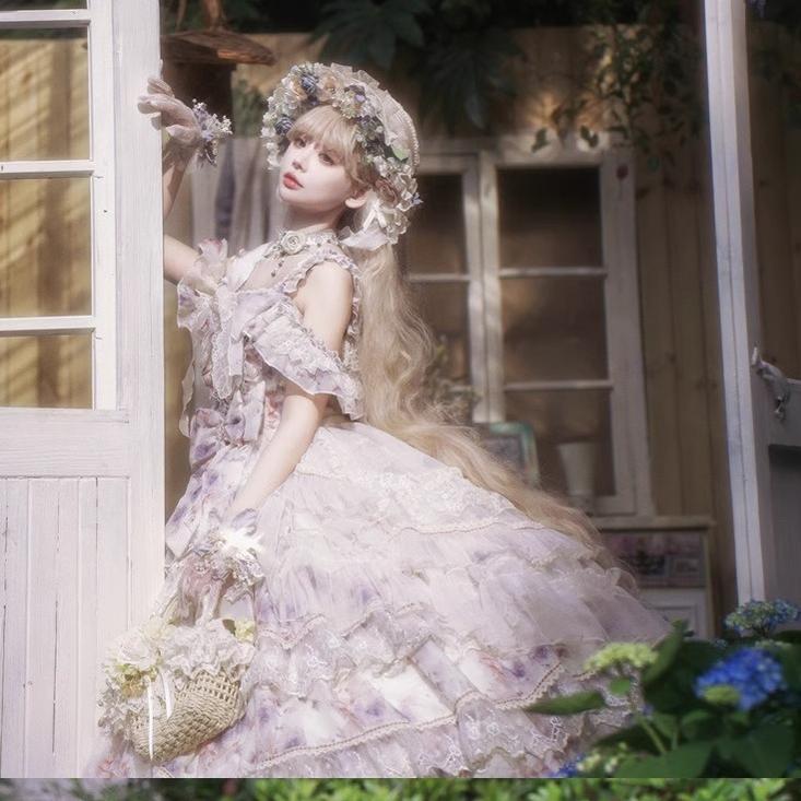 Rose Letter - Gorgeous Lolita JSK Princess Dress Chiffon Floral Printed Blue Dress - Image 3