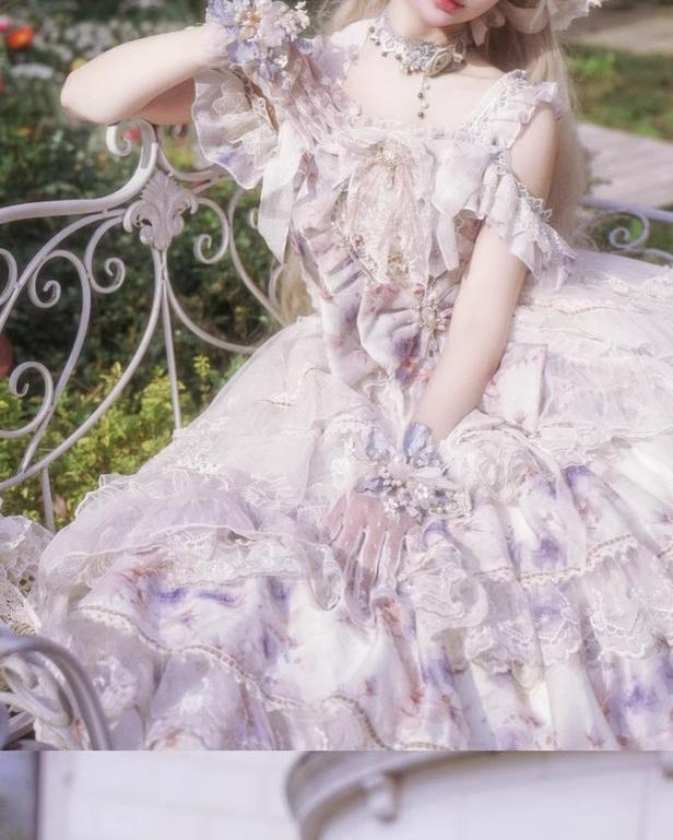 Rose Letter - Gorgeous Lolita JSK Princess Dress Chiffon Floral Printed Blue Dress - Image 8