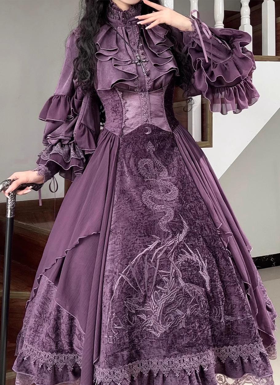 Dragon Bone Cemetery - Gothic Lolita JSK Set, Dragon & Snake Skeleton Embroidery - Image 8