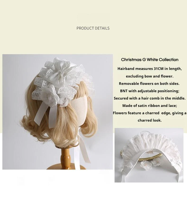 Xiaogui - Classic Lolita Lace Headdress Pure White Lolita Head Accessory - Image 11