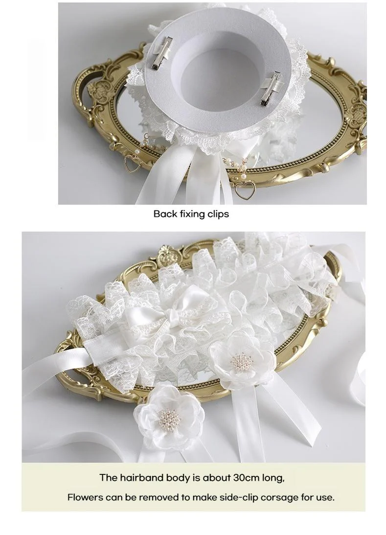 Xiaogui - Classic Lolita Lace Headdress Pure White Lolita Head Accessory - Image 12
