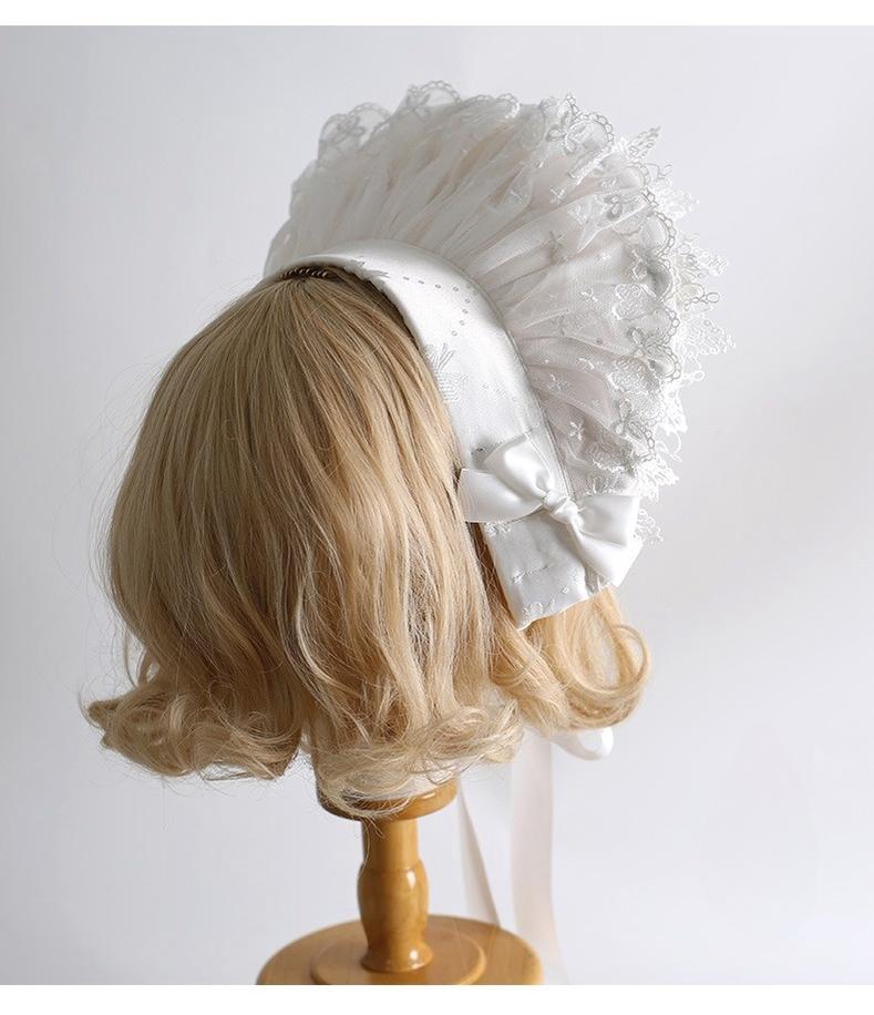 Xiaogui - Classic Lolita Lace Headdress Pure White Lolita Head Accessory - Image 4