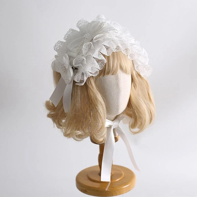 Xiaogui - Classic Lolita Lace Headdress Pure White Lolita Head Accessory - Image 5