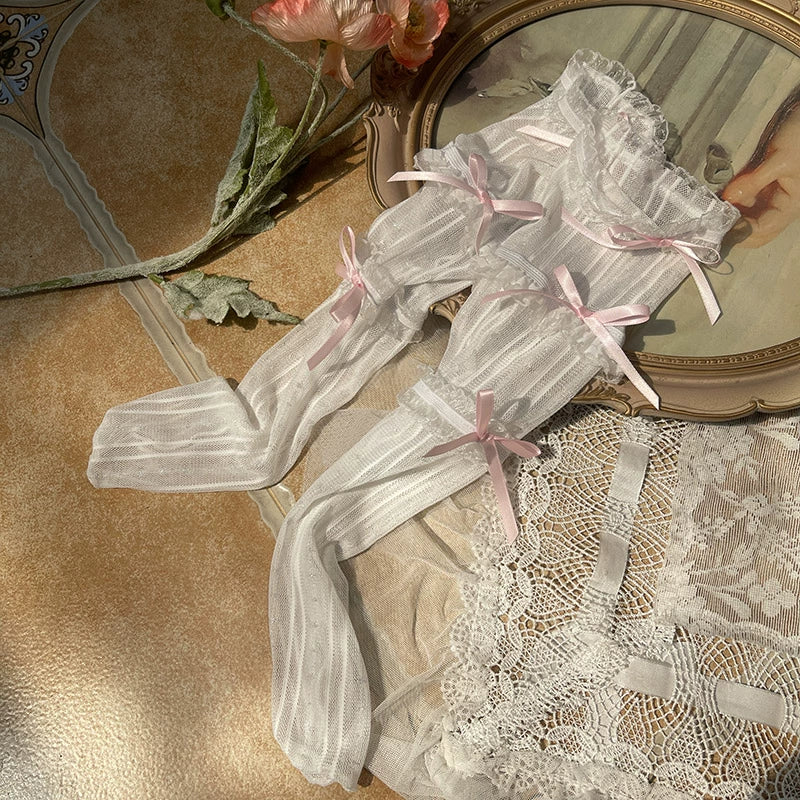 Sweet Lolita Mid-Calf Socks 3-Layer Lace Mesh Fairy Thin Socks - Image 11