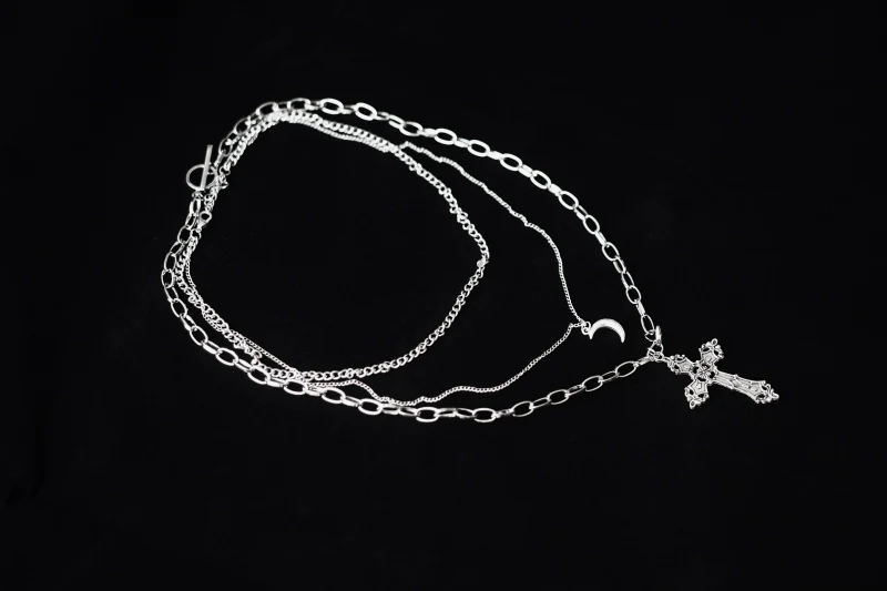 Strange Sugar - Gothic Lolita Necklace Triple Layer Metal Cross Sweater Chain - Image 5
