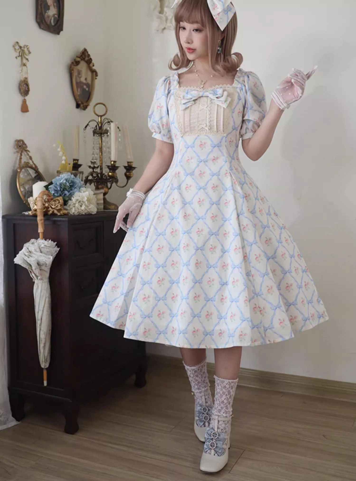 Pastoral Poem - Elegant Lolita OP Dress Floral Print 6-Piece Cut Lolita Dress - Image 11