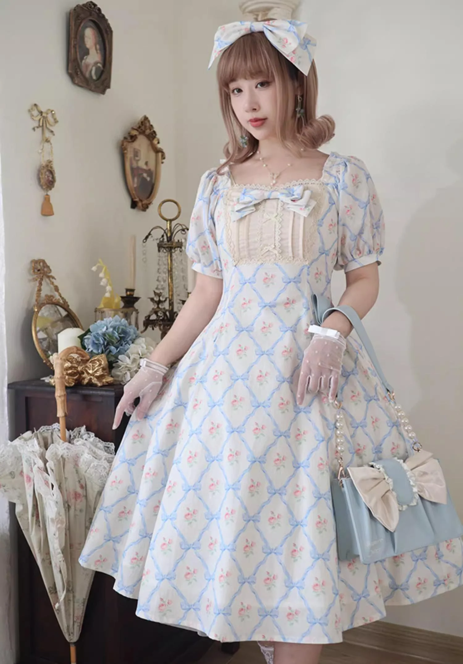 Pastoral Poem - Elegant Lolita OP Dress Floral Print 6-Piece Cut Lolita Dress - Image 12