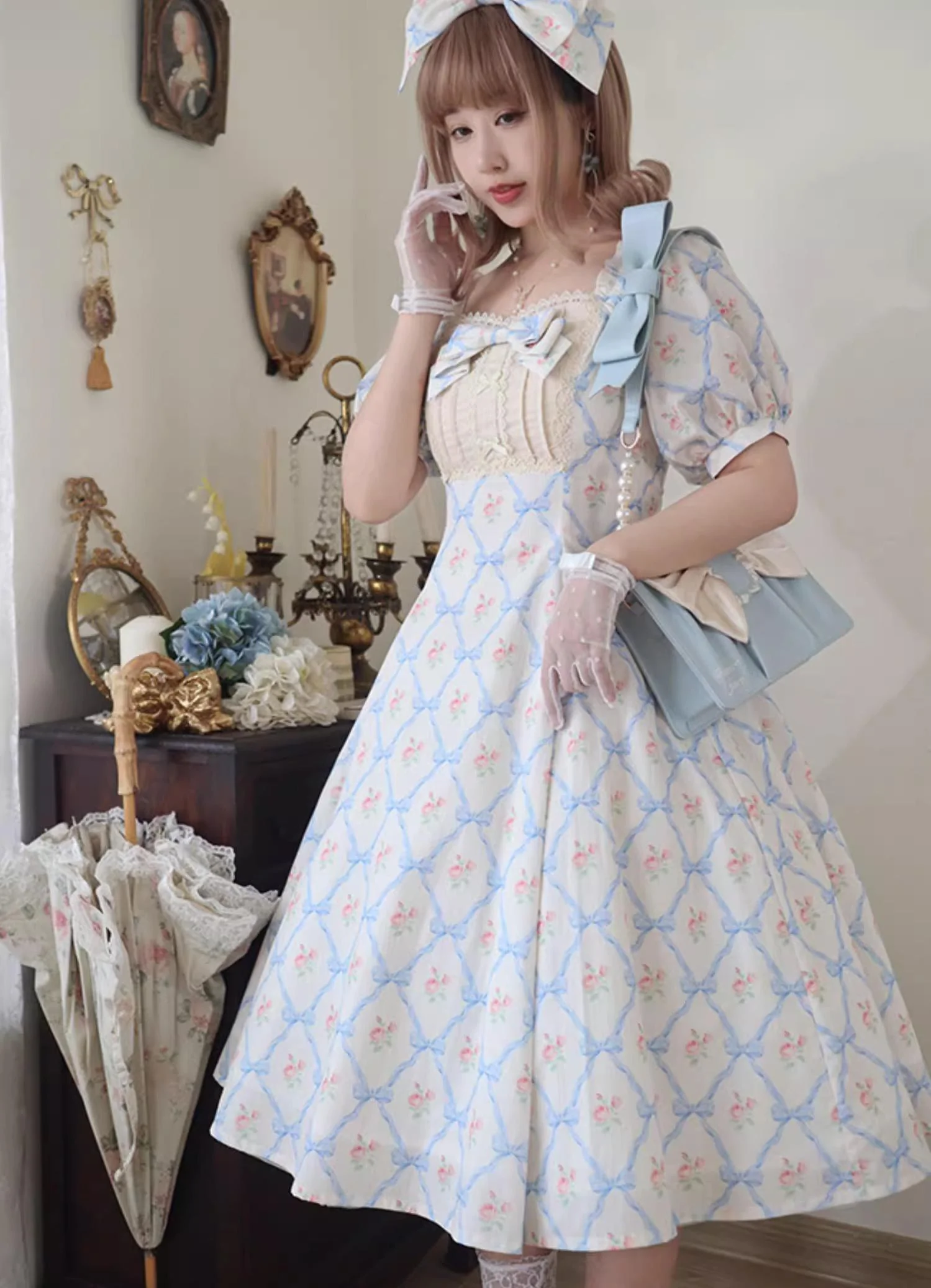 Pastoral Poem - Elegant Lolita OP Dress Floral Print 6-Piece Cut Lolita Dress - Image 13
