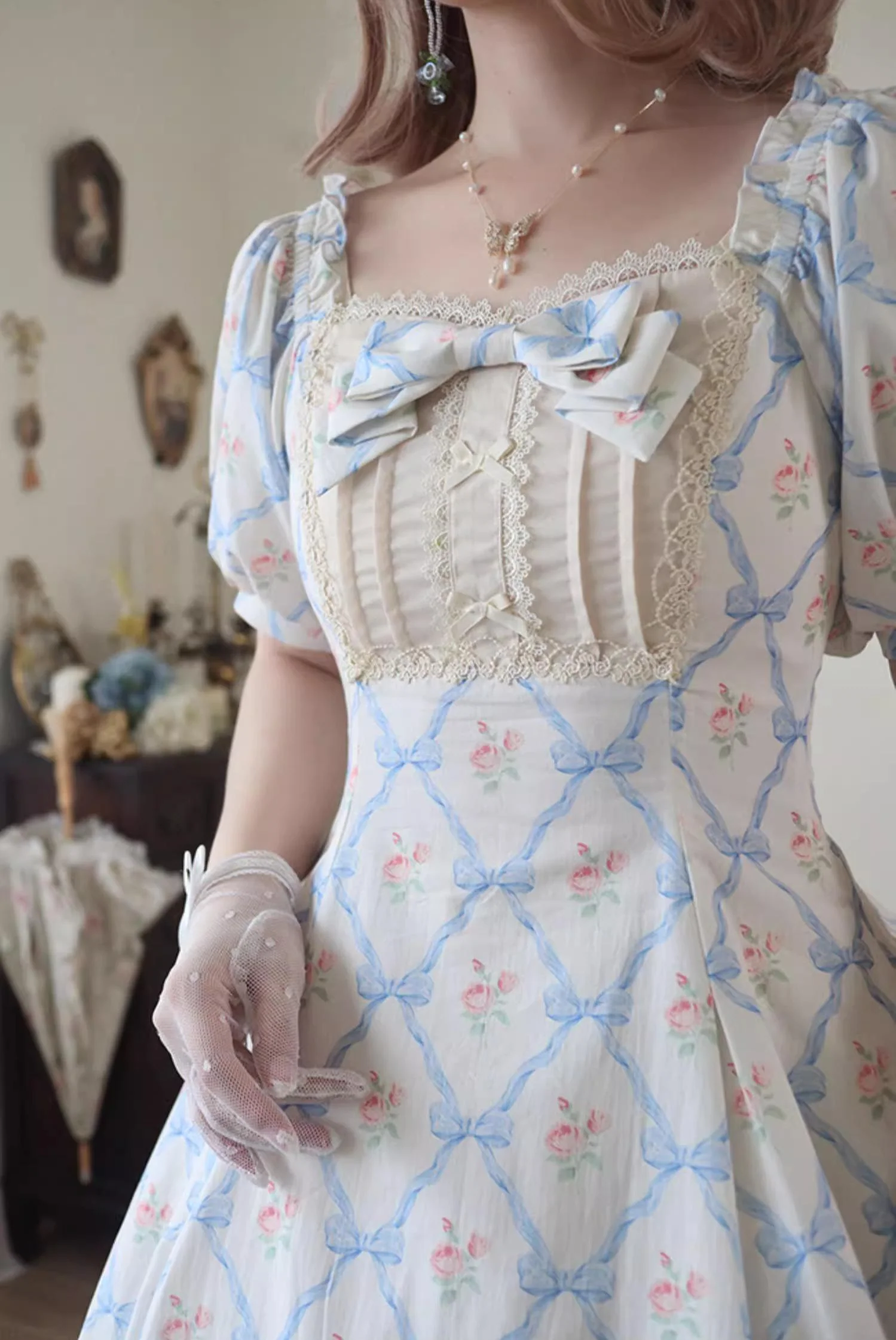 Pastoral Poem - Elegant Lolita OP Dress Floral Print 6-Piece Cut Lolita Dress - Image 14