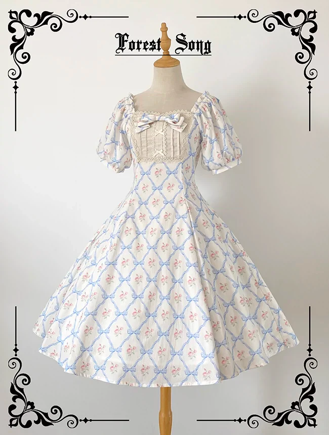 Pastoral Poem - Elegant Lolita OP Dress Floral Print 6-Piece Cut Lolita Dress - Image 15