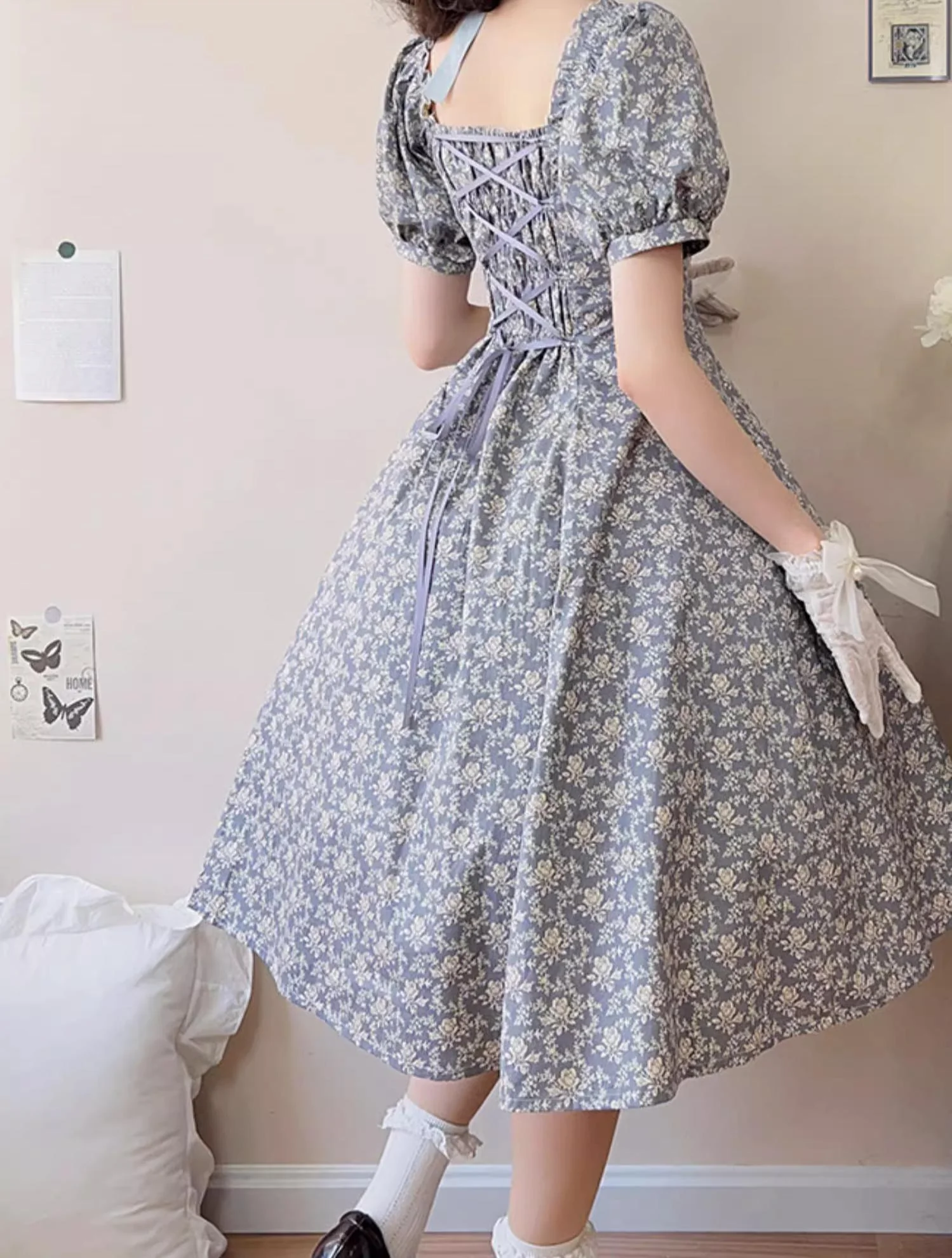 Pastoral Poem - Elegant Lolita OP Dress Floral Print 6-Piece Cut Lolita Dress - Image 18