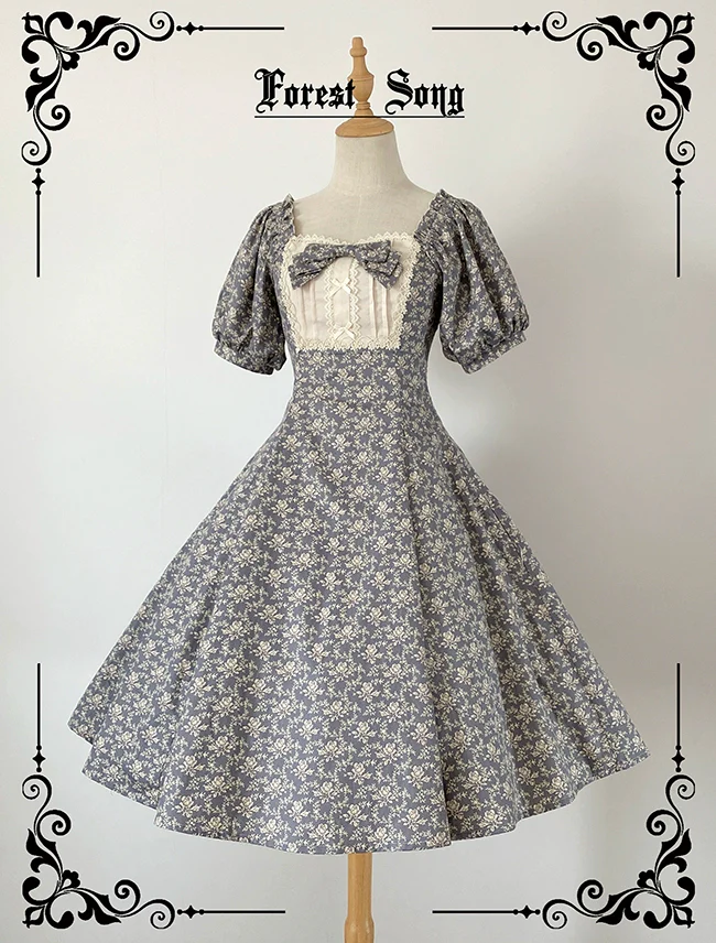 Pastoral Poem - Elegant Lolita OP Dress Floral Print 6-Piece Cut Lolita Dress - Image 20