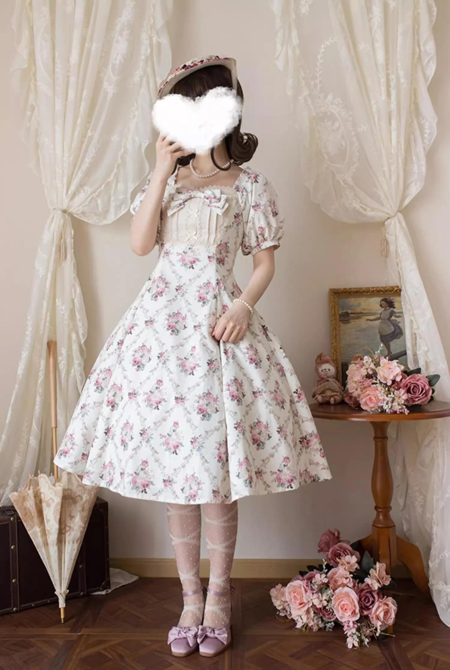 Pastoral Poem - Elegant Lolita OP Dress Floral Print 6-Piece Cut Lolita Dress - Image 21