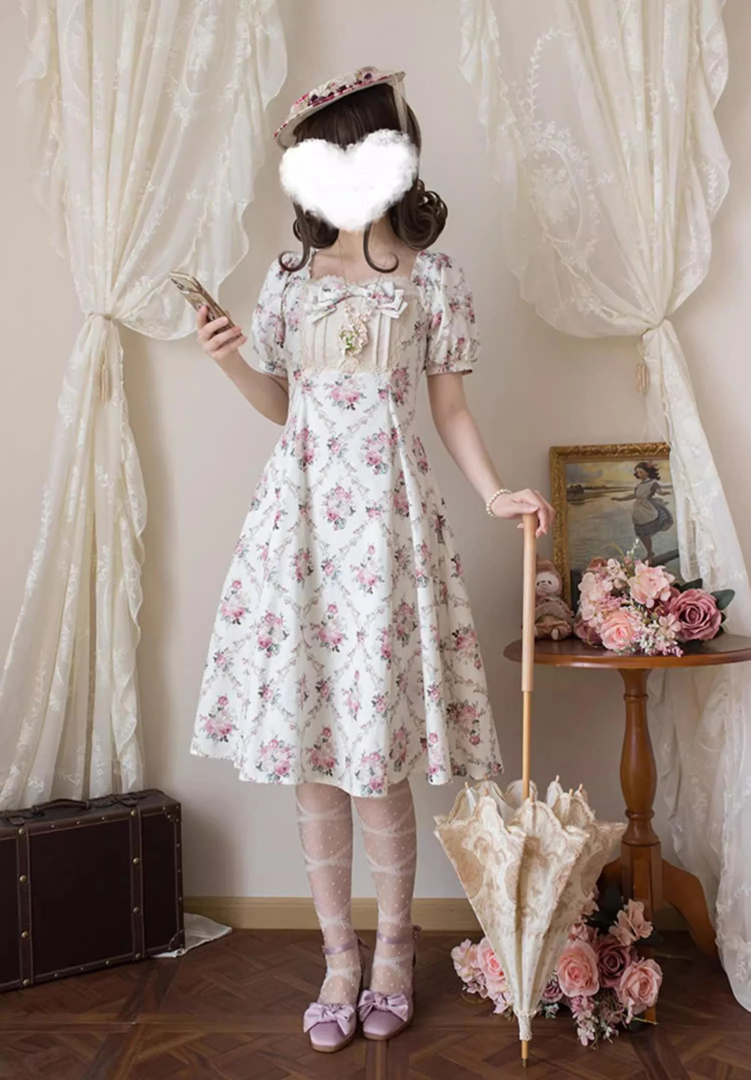 Pastoral Poem - Elegant Lolita OP Dress Floral Print 6-Piece Cut Lolita Dress - Image 22