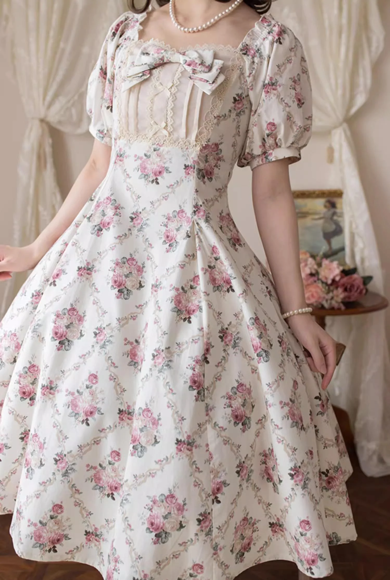 Pastoral Poem - Elegant Lolita OP Dress Floral Print 6-Piece Cut Lolita Dress - Image 24