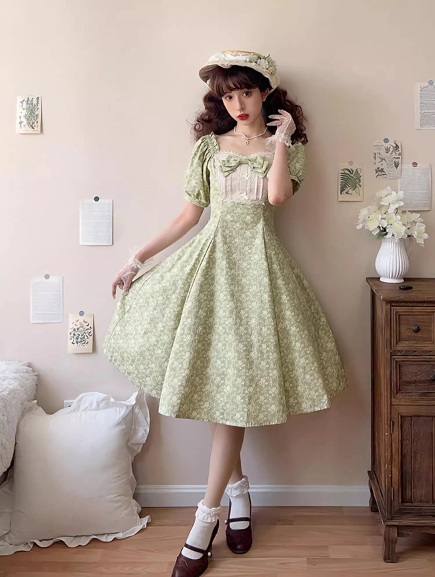 Pastoral Poem - Elegant Lolita OP Dress Floral Print 6-Piece Cut Lolita Dress - Image 5