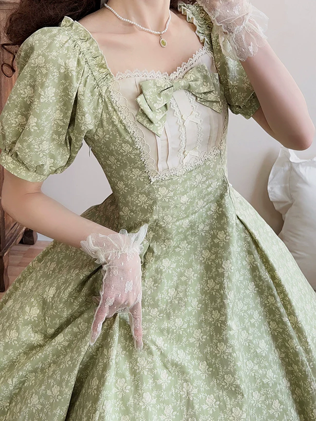 Pastoral Poem - Elegant Lolita OP Dress Floral Print 6-Piece Cut Lolita Dress - Image 6