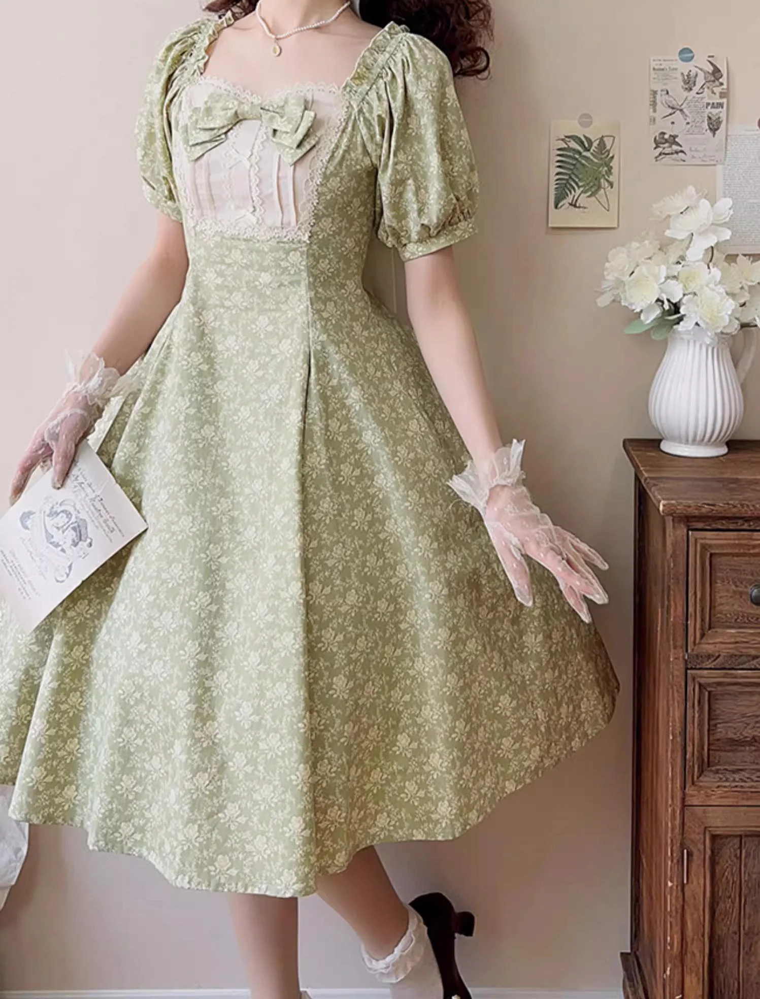 Pastoral Poem - Elegant Lolita OP Dress Floral Print 6-Piece Cut Lolita Dress - Image 7