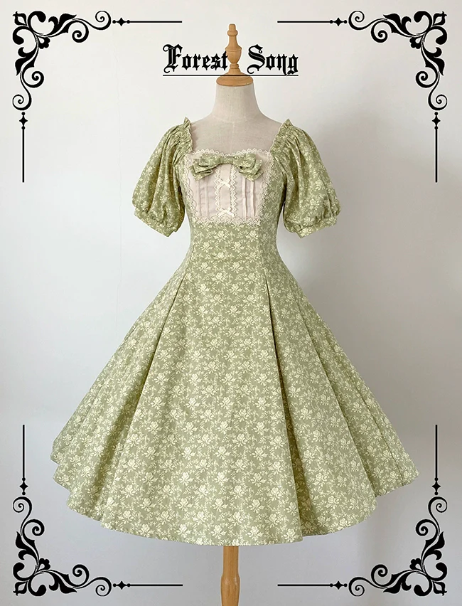 Pastoral Poem - Elegant Lolita OP Dress Floral Print 6-Piece Cut Lolita Dress - Image 9