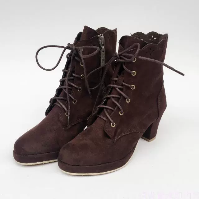 Antaina - Retro Lolita Shoes High Heel Suede Shoes Petal Shaped Topline Customized - Image 4