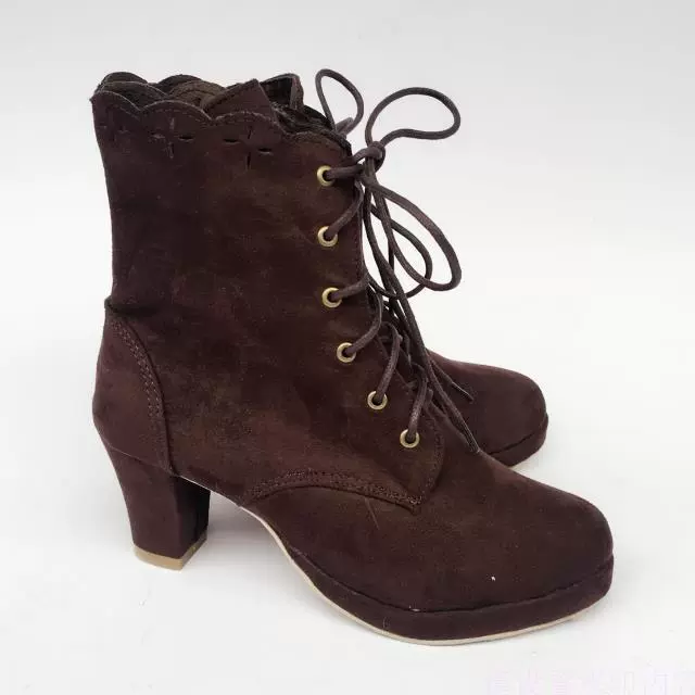 Antaina - Retro Lolita Shoes High Heel Suede Shoes Petal Shaped Topline Customized - Image 5