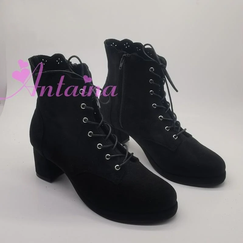 Antaina - Retro Lolita Shoes High Heel Suede Shoes Petal Shaped Topline Customized - Image 8