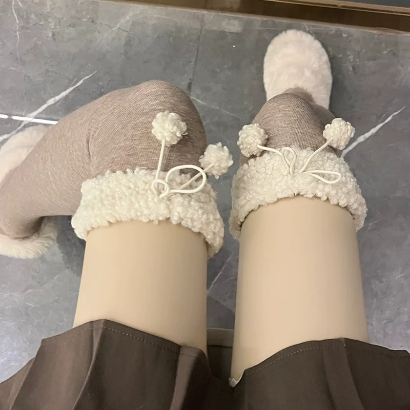 Hua Nai cat - Kawaii Winter Lolita Stockings Fuzzy Trim Furball Over-knee Socks - Image 13