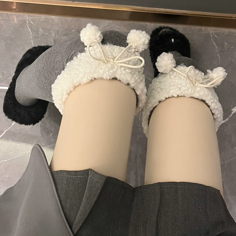 Hua Nai cat - Kawaii Winter Lolita Stockings Fuzzy Trim Furball Over-knee Socks - Image 17