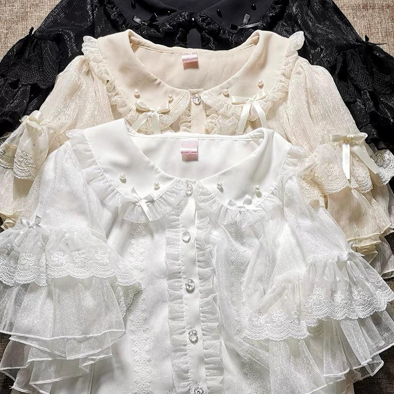Lolita Sweetheart Cute Snowflake Chiffon Blouse - Image 2