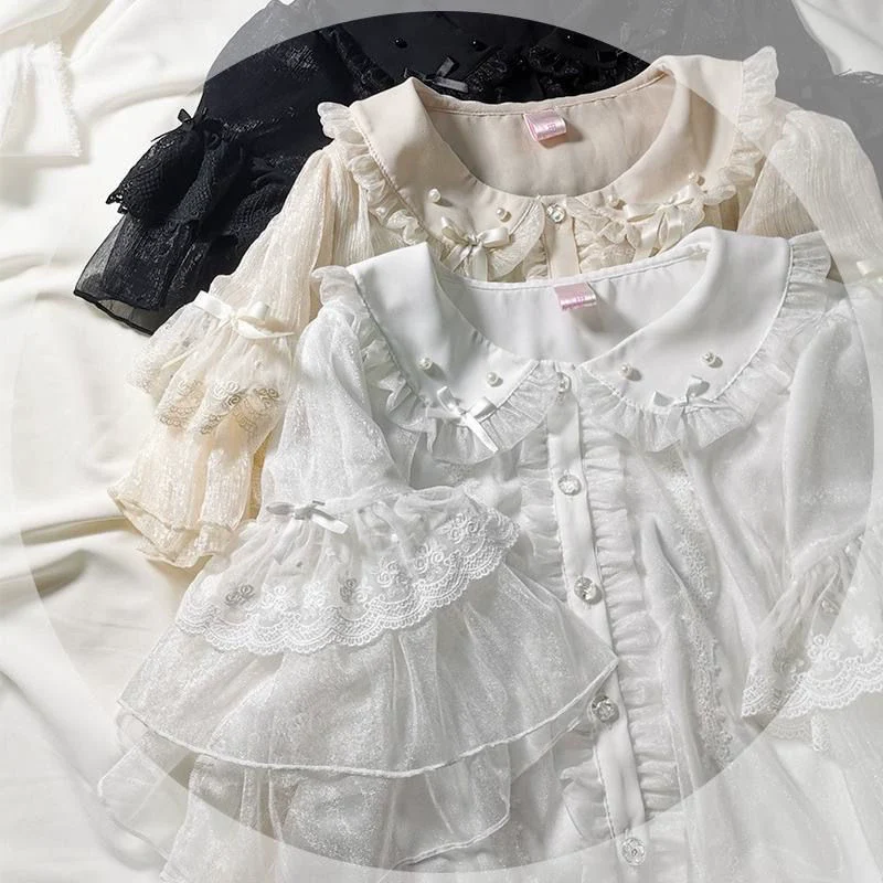 Lolita Sweetheart Cute Snowflake Chiffon Blouse - Image 3