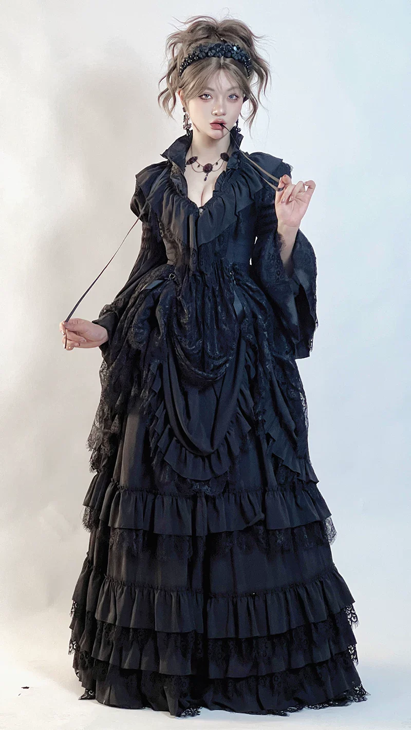 Amala - Long Gothic Lolita JSK and Underskirt, Tiered Hem - Image 10